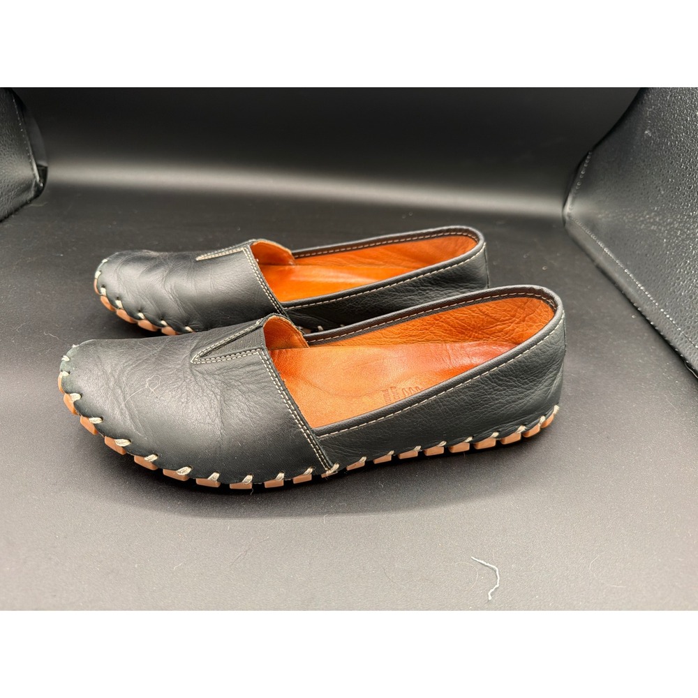 Spring Step Kathaleta Black Leather Whipstitch Slip On Flats Shoes Womens 40 - Picture 3 of 10